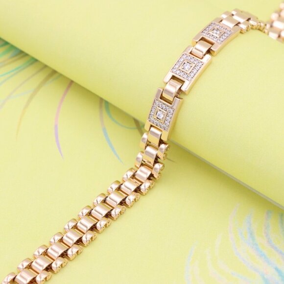 "Elegant Square Motif Rose Gold Bracelet with CZ Accents, XPBL0920 - Picture 5 of 13